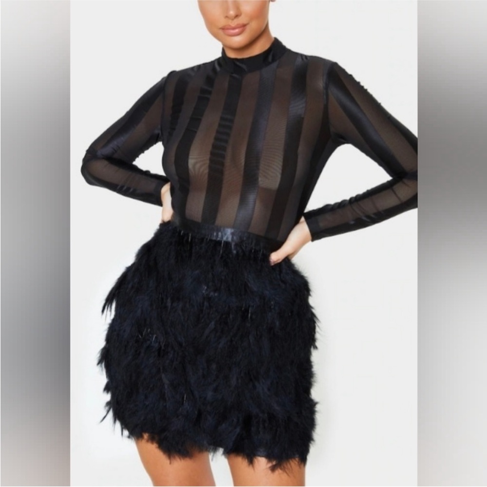 CBR black sheer feather dress night out bodycon XL